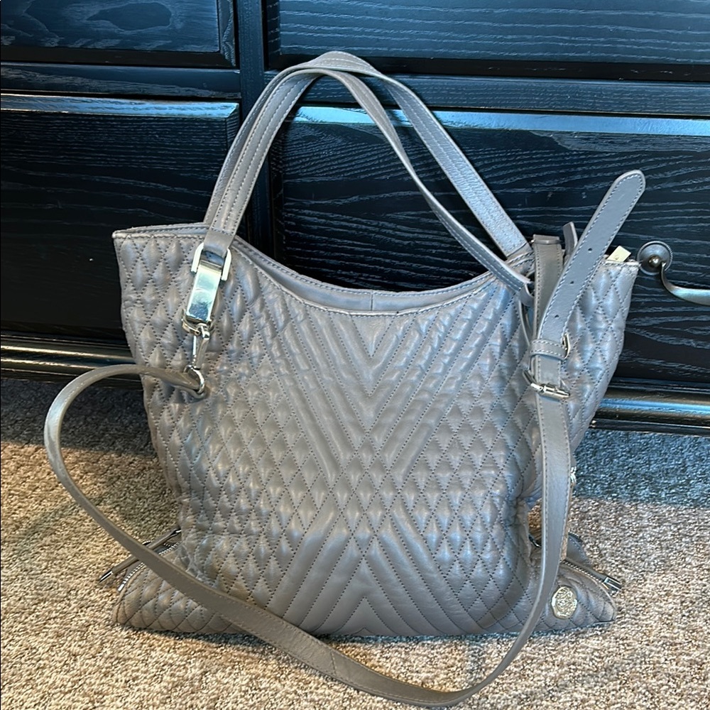 Vince Camuto Gray Quilted Leather Tote